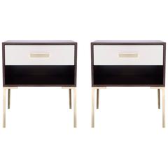 Astor Tall Brass Nightstands in Ebony and Ivory Walnut by Montage 5