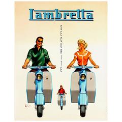 Original Vintage Advertising Poster For Lambretta Scooters - Securite / Security