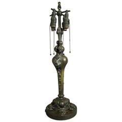 Oversized Antique Arts & Crafts Hand Hammered Metal Table Lamp Base, circa 1910