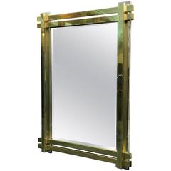 Stunning Polished Brass and Chromed Metal Wall Mirror in the Manner of Springer