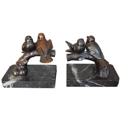 Early 20th Century Art Deco Sparrow Bookends Signed 'Balles' with Marble Base