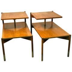 Terrific Pair of Two-Tier Step Side or Accent Tables in the Style of Paul McCobb