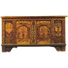 16th Century Fruitwood Inlaid Oak, Elmwood Marquetry Renaissance Coffer