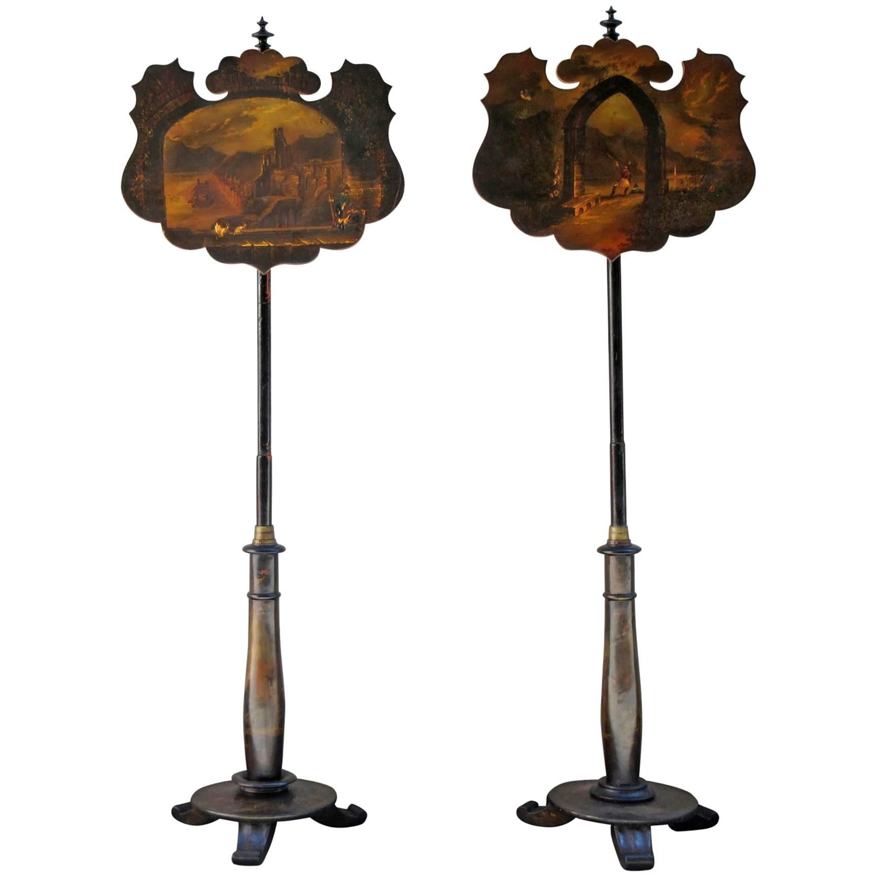 Pair of 19th Century English William IV Painted Papier Mâché Firescreeens For Sale