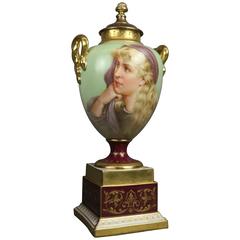 Antique Royal Vienna Porcelain Hand-Painted and Gilt Portrait Urn Sgnd Heim