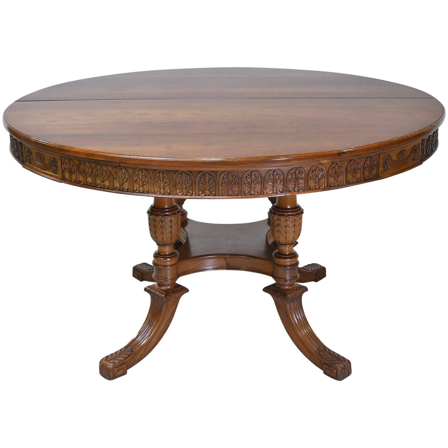 52" Round Extension Dining Table on Pedestal Base in Mahogany Extends to 12'