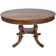 Antique 52" Round Extension Dining Table on Pedestal Base in Mahogany Extends to 12'
