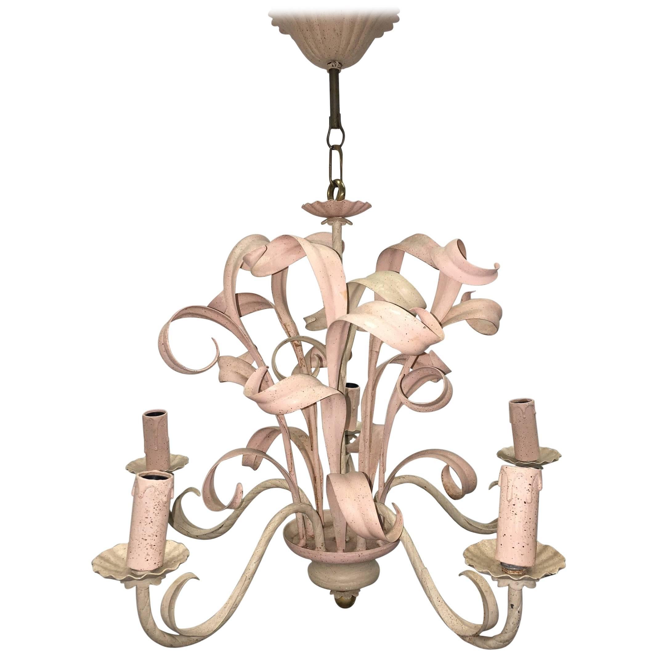 Light Pink Shabby Chic Florence Style Chandelier, 1960s For Sale
