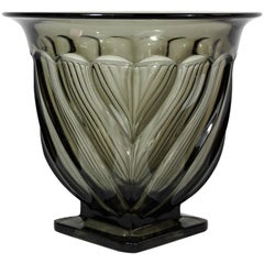 Art Deco Style Vase Urn in Smoked Crystal with Heart Pattern