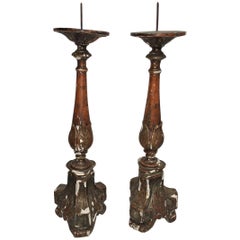 Pair of 18th Century Italian Giltwood Altar Candlesticks 