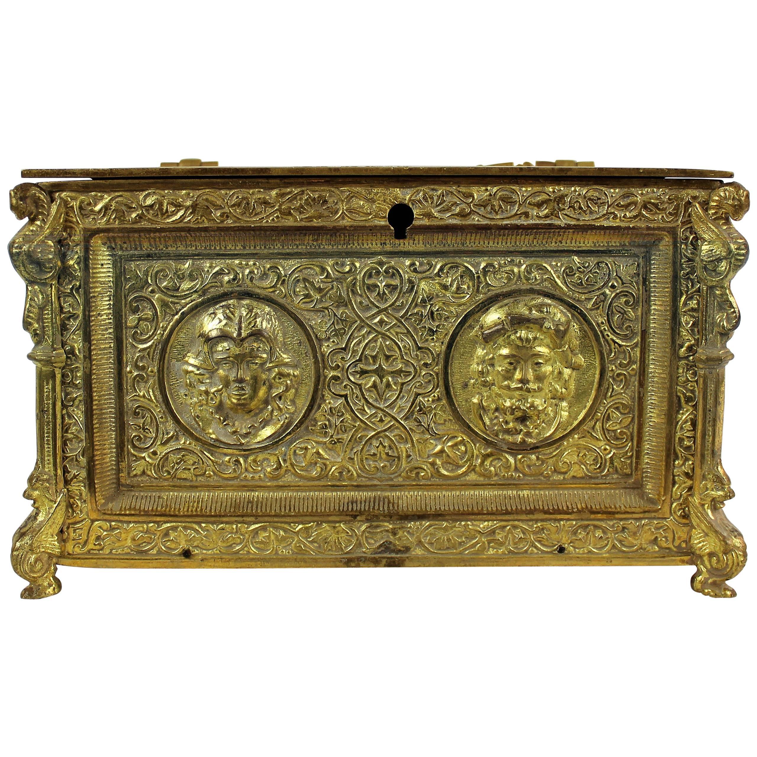 19th Century Renaissance Revival Bronze Jewelry Box with Decoration of Mascaron