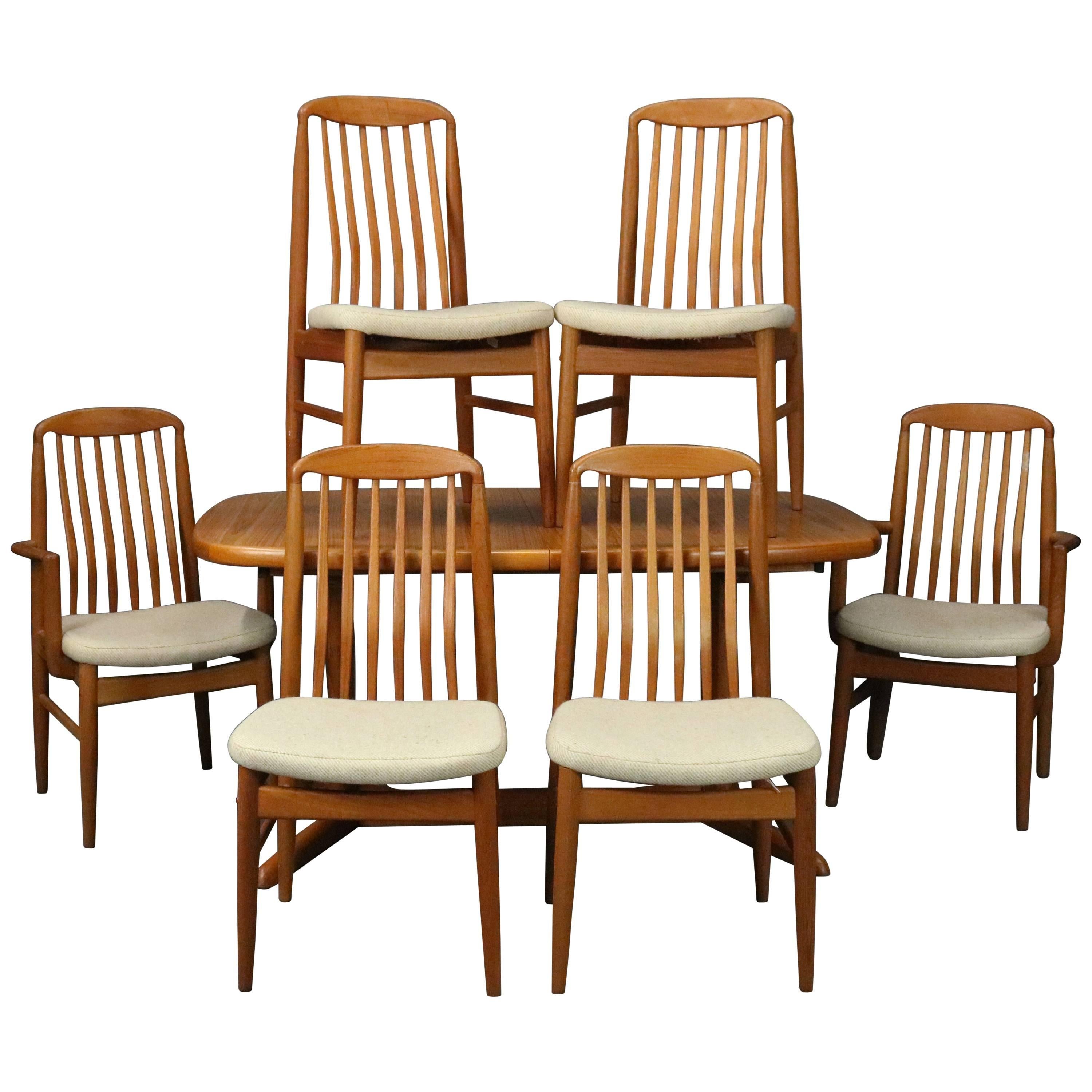 Mid Century Danish Modern Dining Room Set, Table and Six Chairs, circa 1960