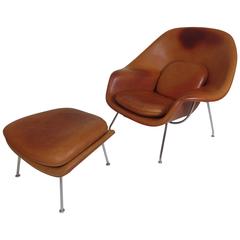Chaise et pouf Saarinen pour Knoll en cuir de type Womb