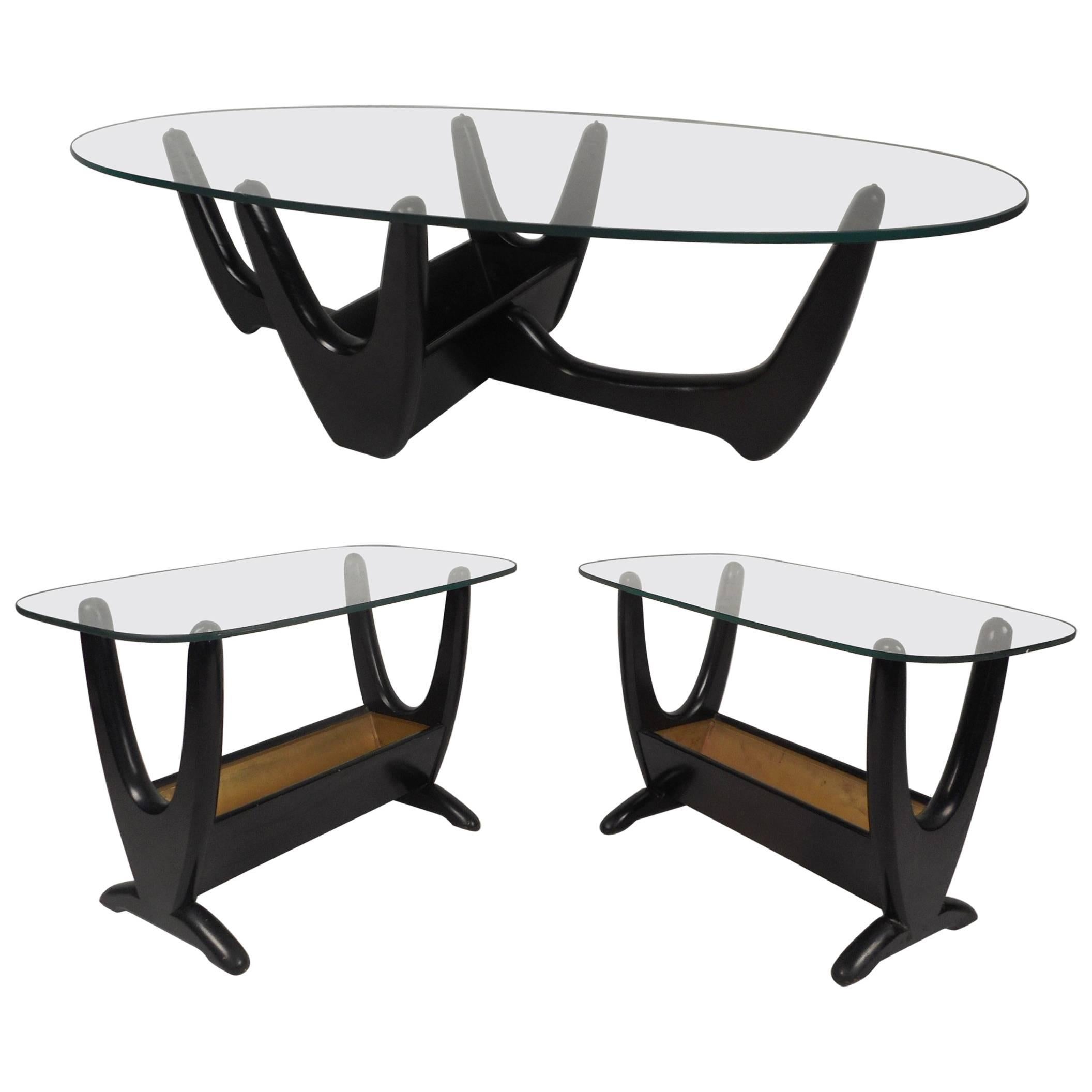 Set of Mid-Century Modern Glass Top Tables by Tonk Manufacturing Co. 