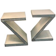 Sensational Pair of Z-Shape Faux Lizard Skin Studded Stools, or Side Tables