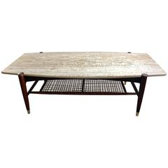 Danish Modern Travertine & Oak Surfboard Coffee Table by Dux of Sweden, 1950s