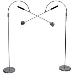 Mid-Century Modern Robert Sonneman Pair of Chrome Orbiter Arm Floor Lamps, 1960s