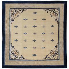 Antique Late 19th Century Ivory and Blue Chinese Peking Carpet