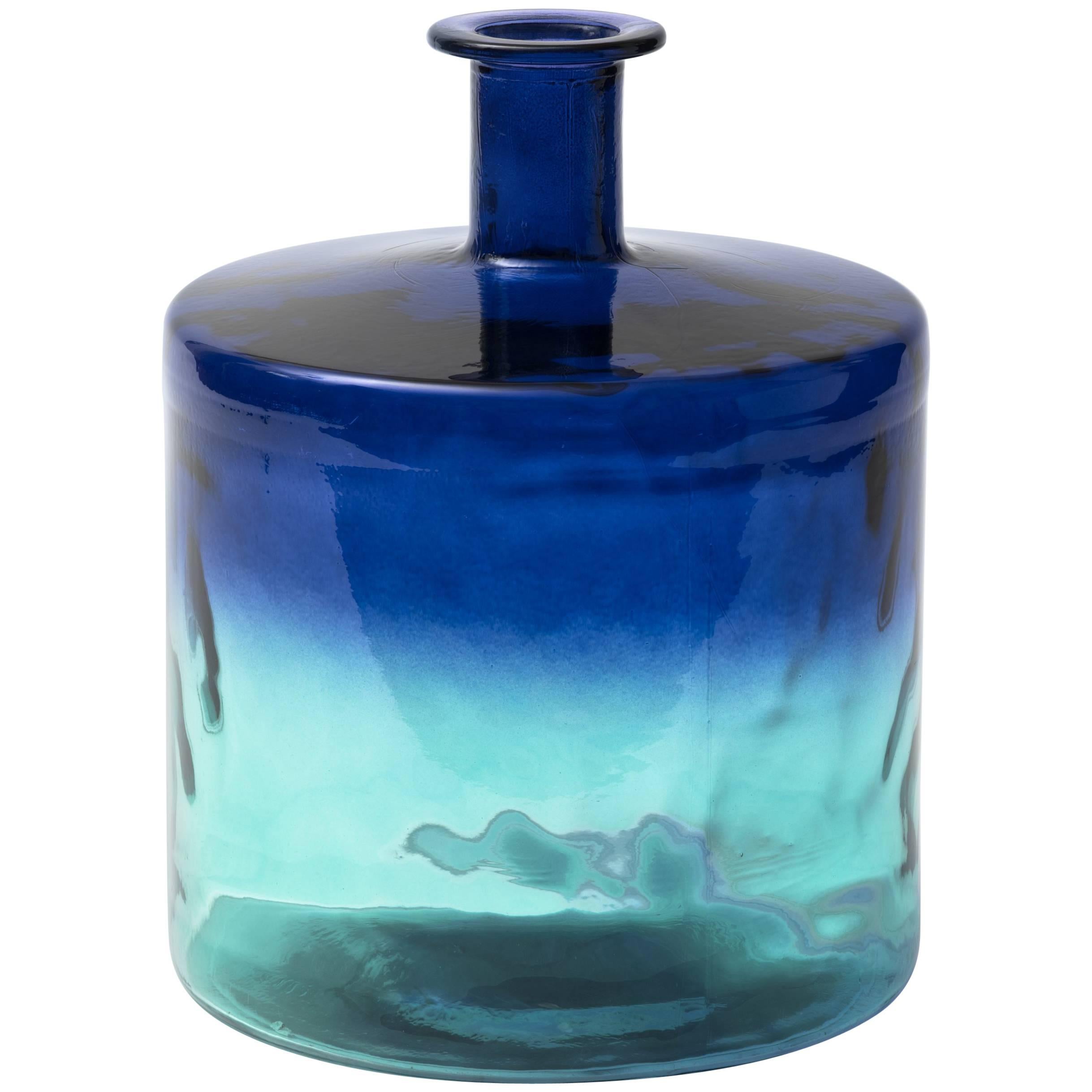 Monumental Indigo and Aquamarine Glass Bottle