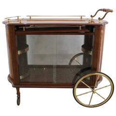 Mid-Century Italian Bar Cart in Wood, Glass and Brass, Attributed to Aldo Tura