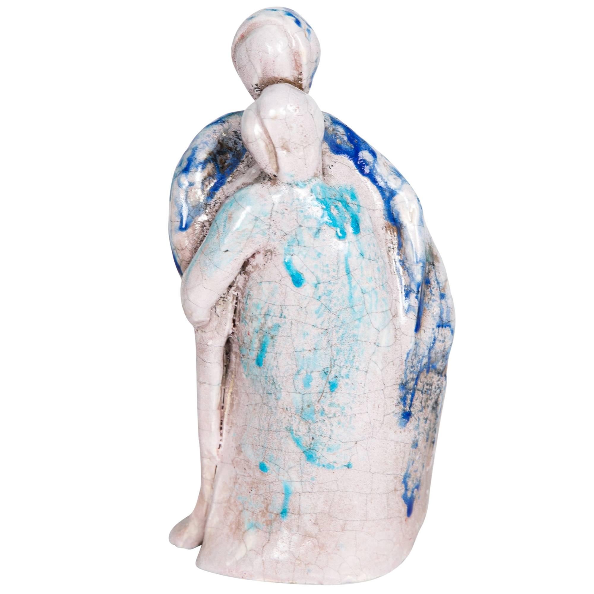 Italian Glazed Ceramic Figural Group, Mother and Child For Sale