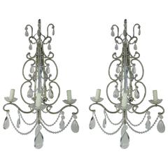 Silver Crystal Beaded Mirrored Sconces, Pair 8