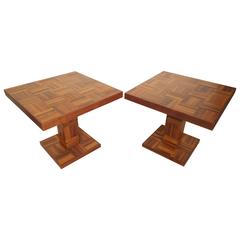 Pair of Parquet Teak Tables