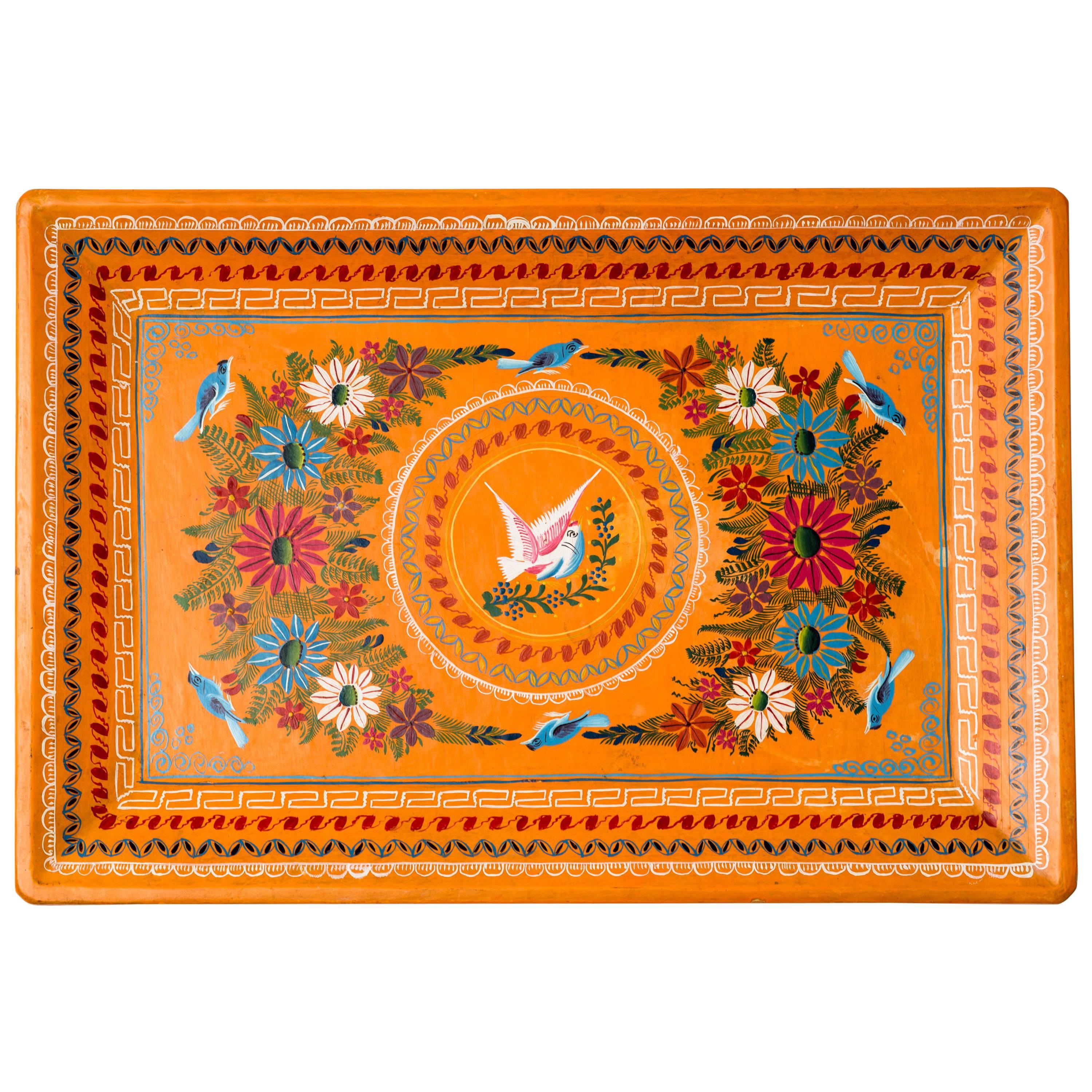 Mexican Olinala Lacquered Wooden Serving Tray