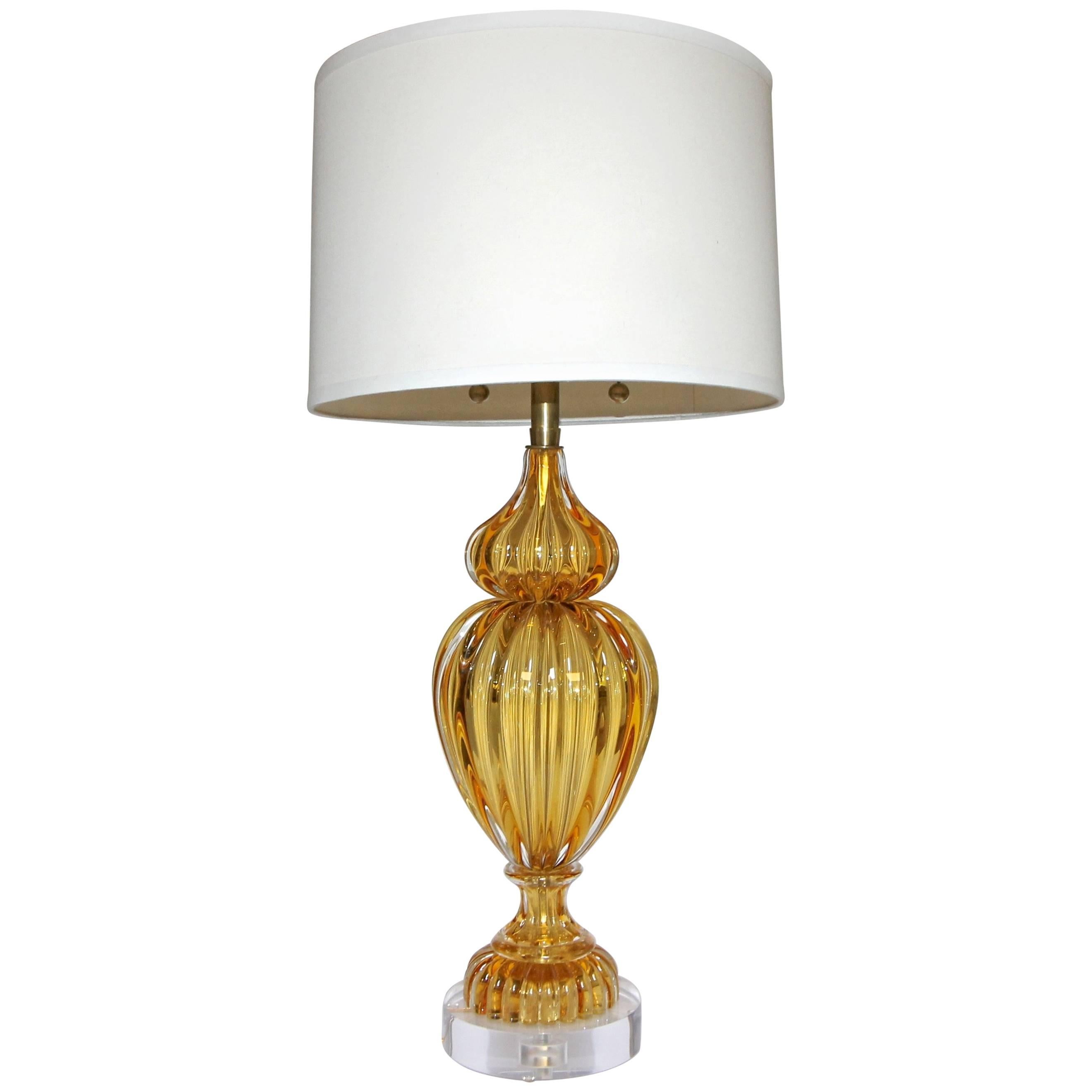 Large Amber Seguso Murano Italian Table Lamp for Marbro