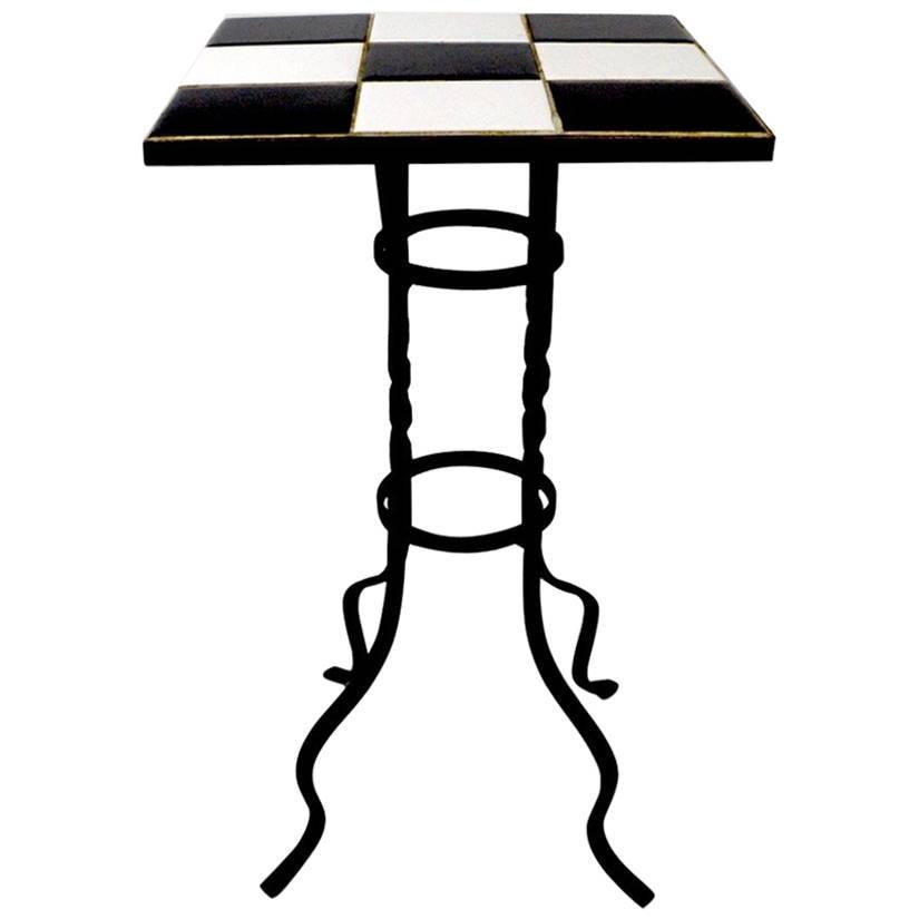 Graphic Tile-Top Plant Stand Table