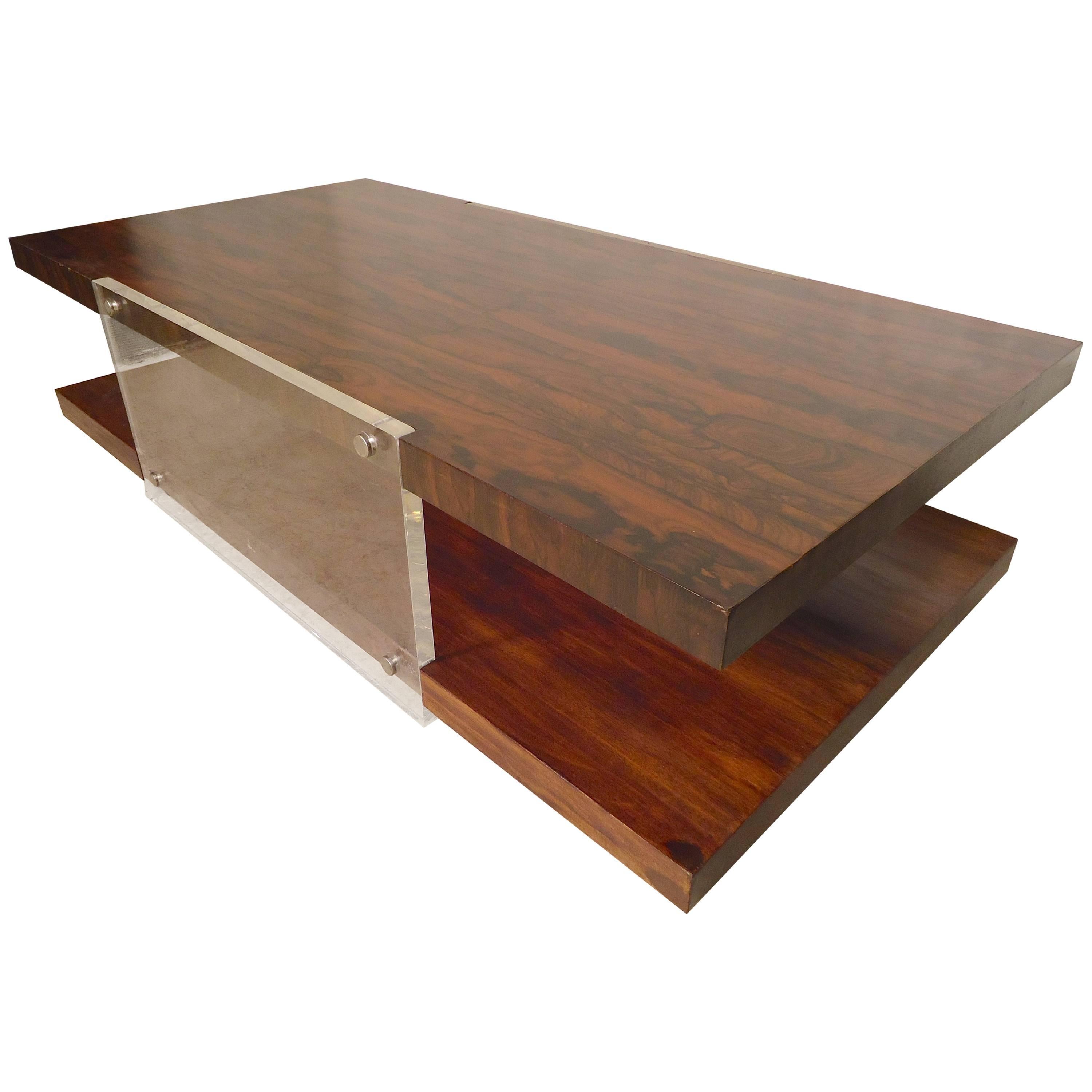 Large Rosewood and Lucite Coffee Table