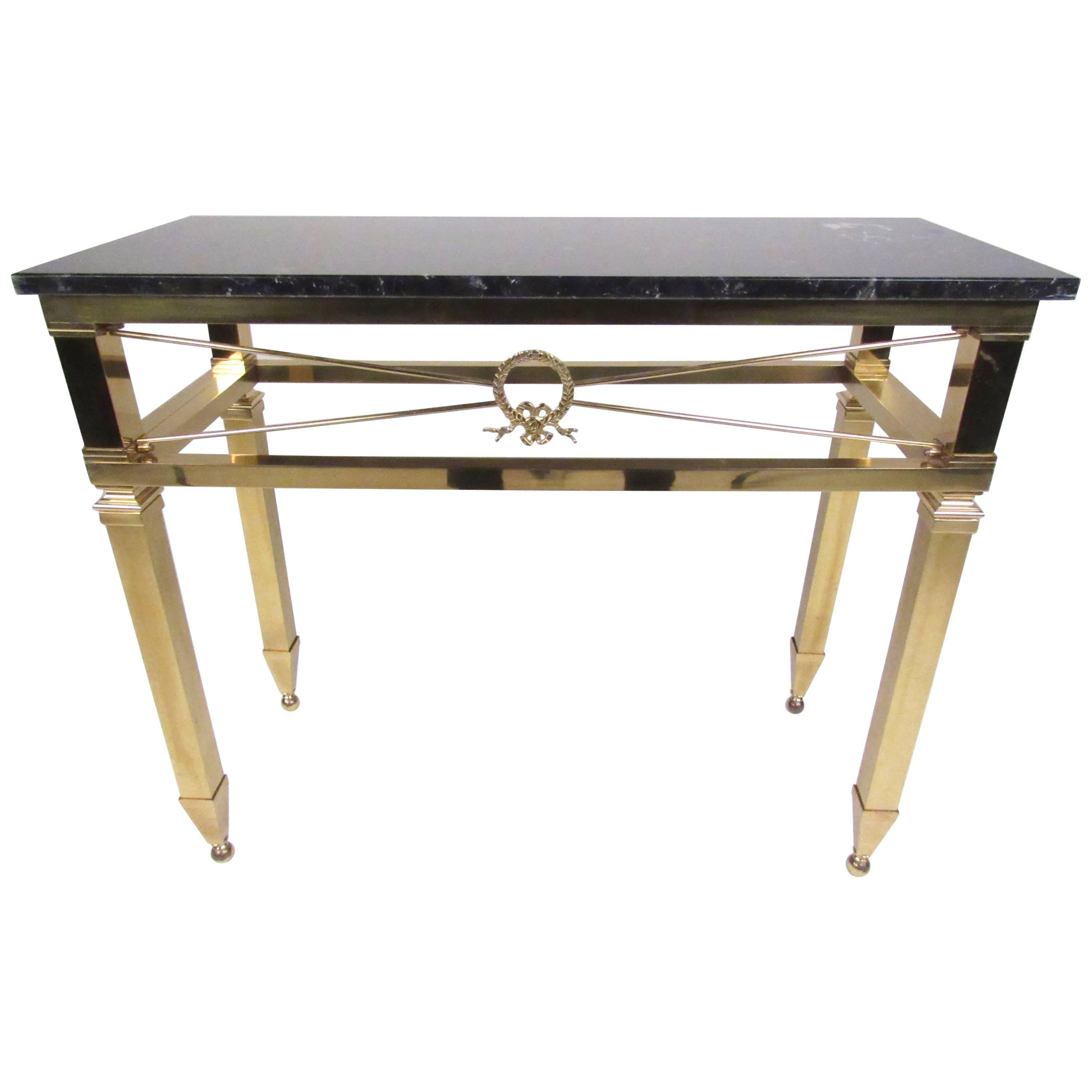 Stylish Italian Directoire Style Brass and Marble Console Table