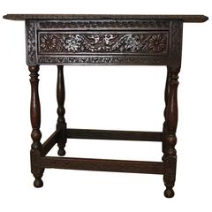 Antique Georgian Hall Table in Carved Oak, circa 1880