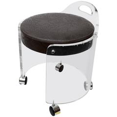 Lucite Stool on Casters with Leather Seat