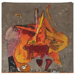 Pittura astratta moderna di Wes Olmsted intitolata "Cave Painting", 1963