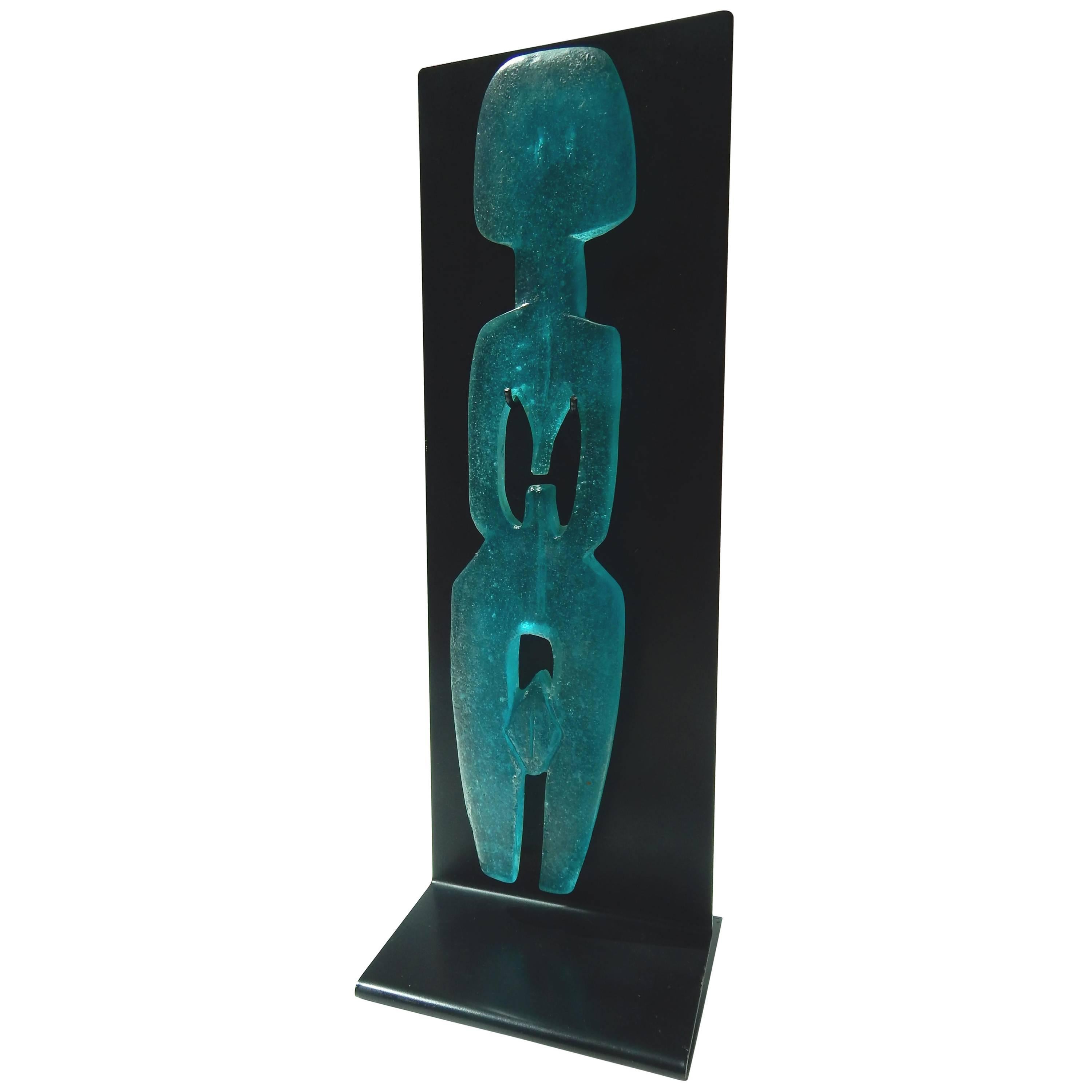 Thomas Gleb Blue Pate de Verre Glass Sculpture for Daum