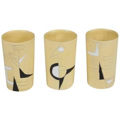 Vintage Set of Three Yellow Ceramic Drinking Glasses