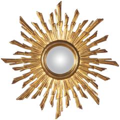 French Giltwood Convex Sunburst Mirror, 1950s 5