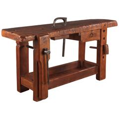 Used French Carpenter's Workbench in Oak, Dated 1906