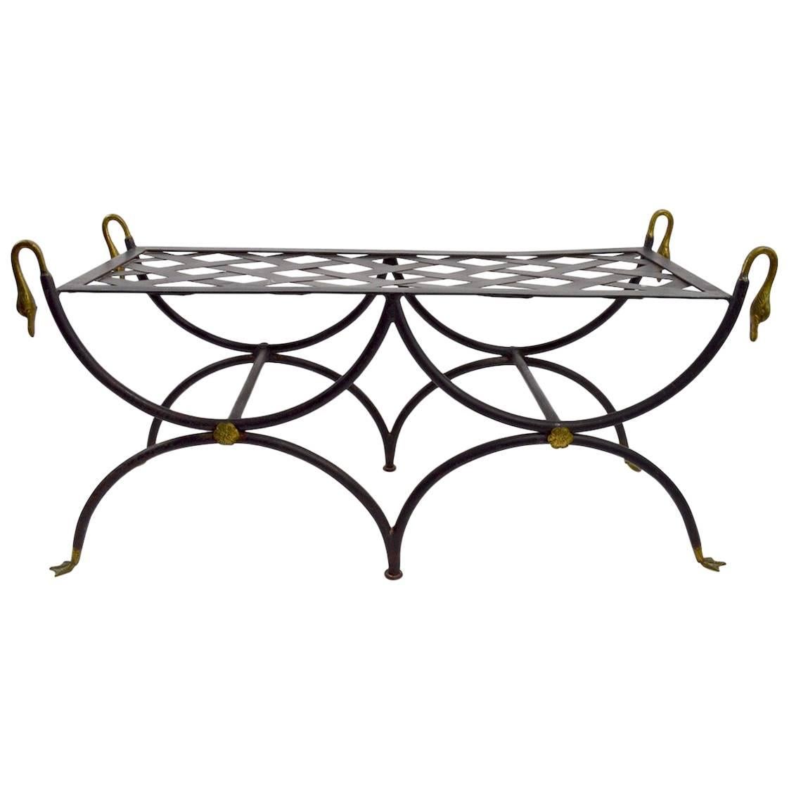 Classical Swan Head Brass and Iron Bench
