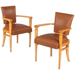 Pair of French Art Deco Birchwood Armchairs, 1930s 7