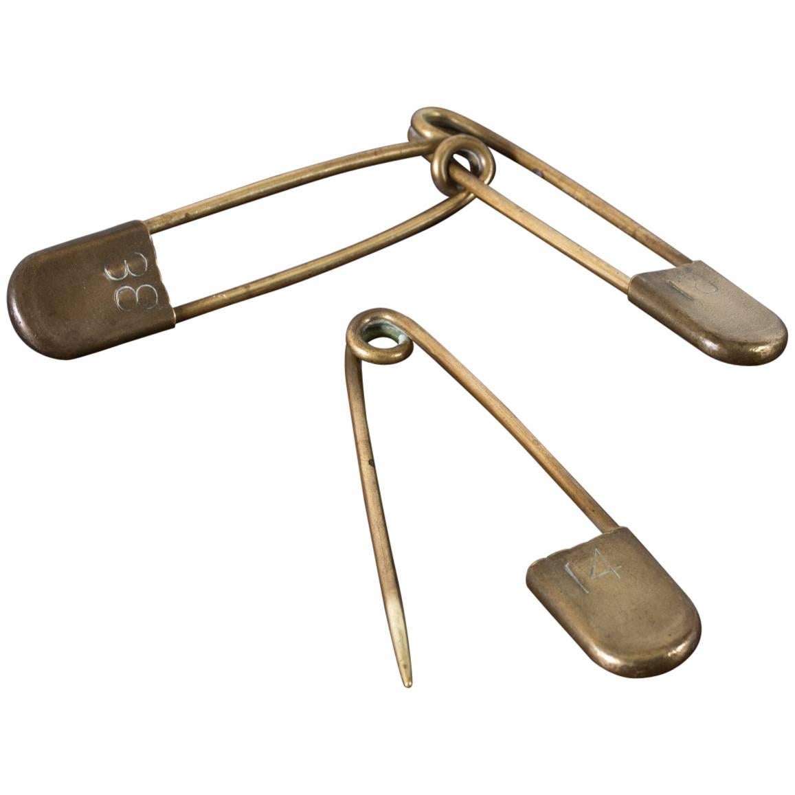 Set of Three Large Vintage Brass Safety Pins