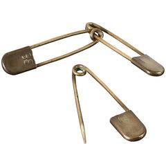 Set of Three Large Used Brass Safety Pins
