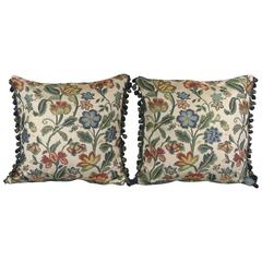 Vintage Pair of Botanical Blue Pillows