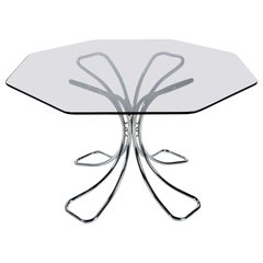 NOS Futura Chrome and Smoked Glass Octagon Dining Table, 1970s