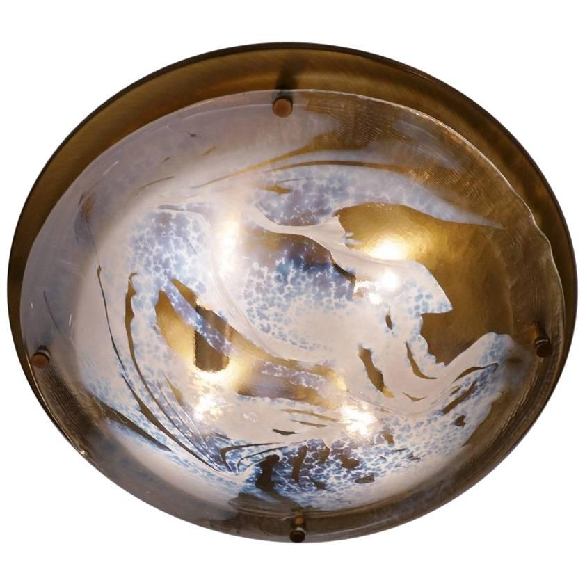 Murano Art Glass and Brass Large Flush Light by Hillebrand, 1970s, German