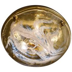 Murano Art Glass and Brass Flush Light by Hillebrand, 1970s, German