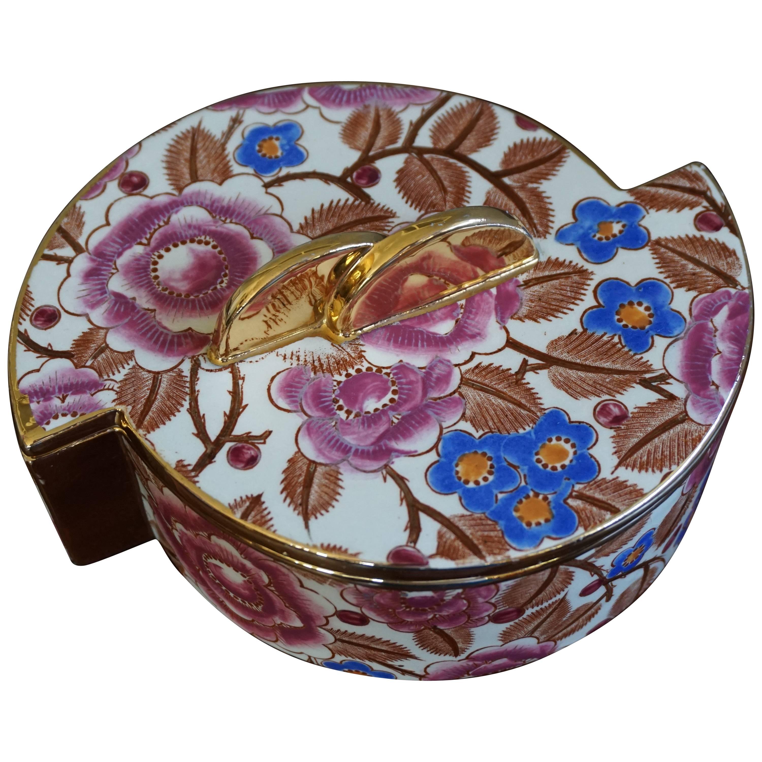 Boîte avec couvercle Art Déco de Raymond Chevalier pour Boch La Louviere Design floral en vente