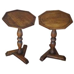 Near Pair of Antique Hand-Crafted Wine or End Tables with an Octagonal Top