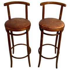 Pair Bentwood Czechoslovakian Stools Attributed to Thonet
